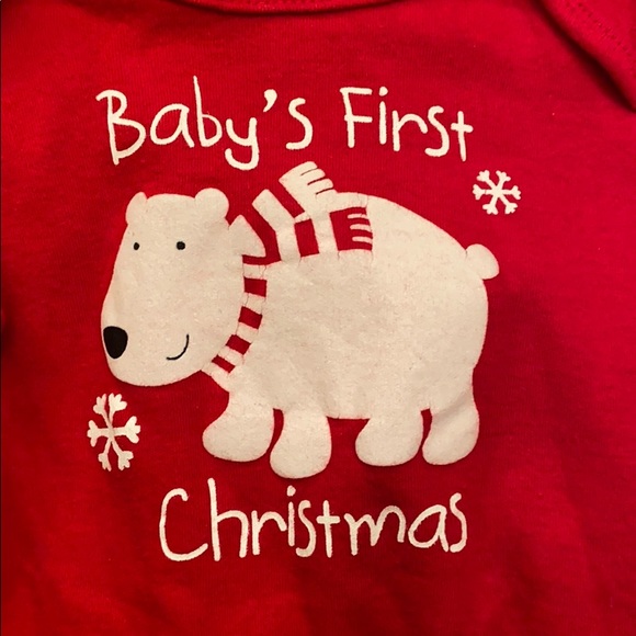 Baby,s First Christmas Holiday Polar Bear Onesie - Picture 2 of 4